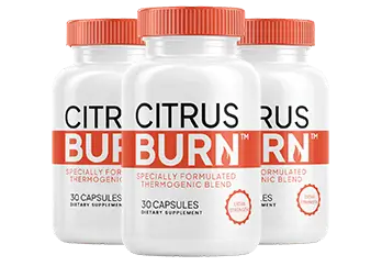 Citrus Burn 3 bottles thermogenic dietary supplement bottle labeled with a specially formulated thermogenic blend, representing a fat-burning supplement reviewed for weight management.