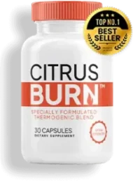 Citrus Burn thermogenic dietary supplement bottle labeled with a specially formulated thermogenic blend, representing a fat-burning supplement reviewed for weight management.
